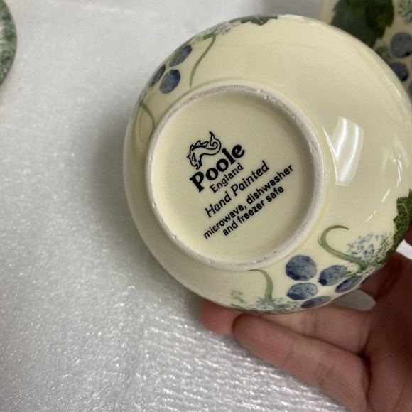 7pc Vintage England Handpaint Poole Pottery Green Vineyard Grape Teapot cup set - Picture 10 of 16